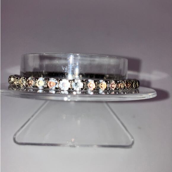 Silver-Tone Double Rhinestone Stretch Open Bracelet! - Picture 2 of 7